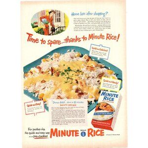 1952 Minute Rice Bacon Egg Rice Receipe Vintage Print Ad Late Shopping Wall Art